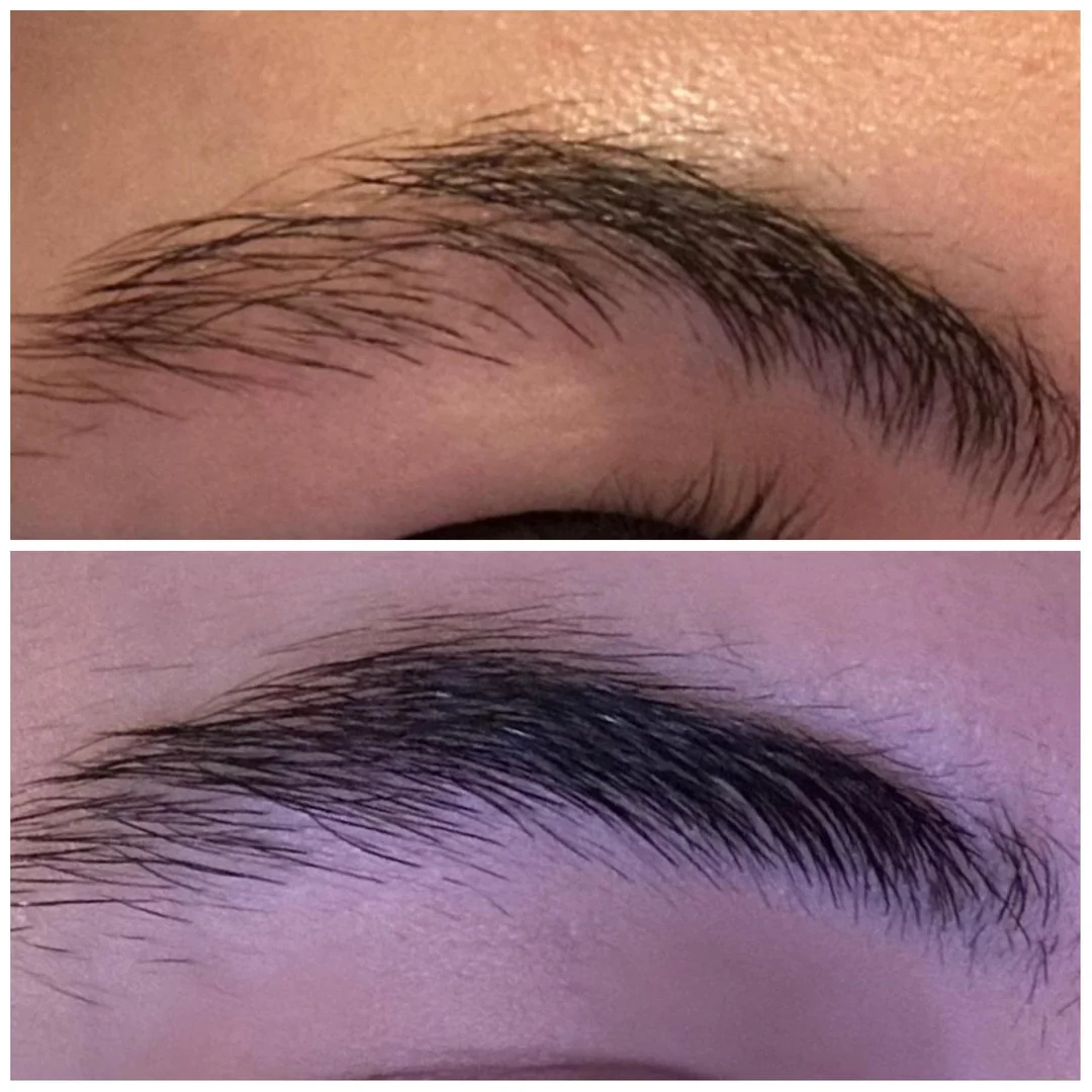 before and after Groh Lash and brow serum results on brows