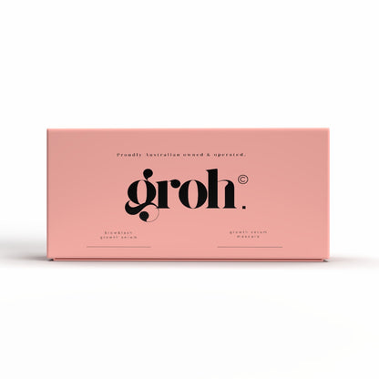 Pink box with 'groh' branding on a white background