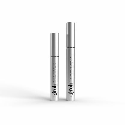 Two silver cosmetic bottles with groh branding on a white background